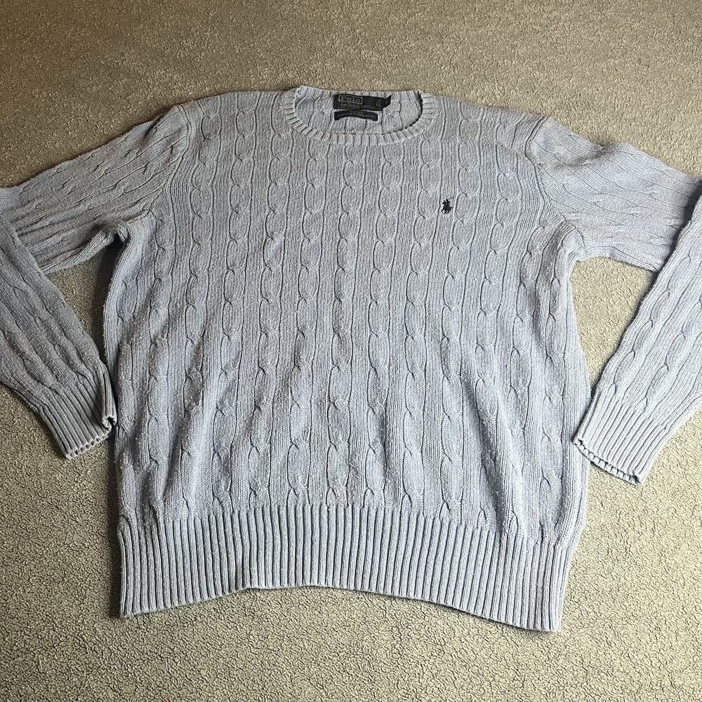 Vintage Polo Ralph Lauren 100% Silk Cable Knit Crewneck Sweater Gray Men's L